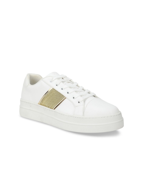 

ALDO Women White & Gold Flatform Sneakers