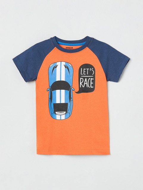 

max Boys Orange & Blue Printed Round Neck T-shirt