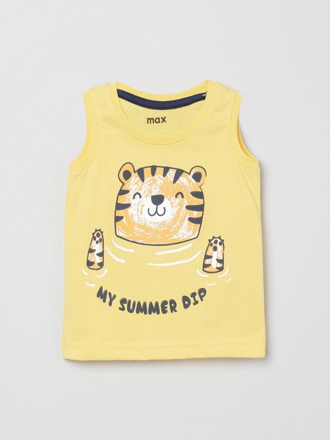 

max Boys Yellow Printed Round Neck T-shirt