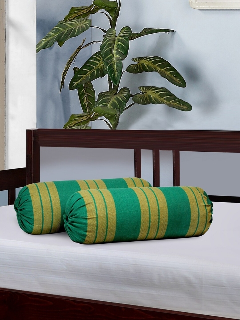 KLOTTHE Set Of 2 Green & Yellow Striped Bolster Covers