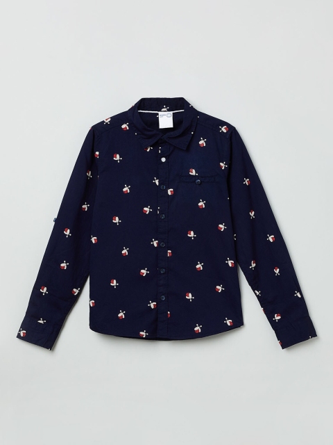 max Boys Navy Blue Regular Fit Printed Casual Shirt