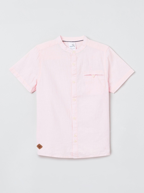 max Boys Pink Regular Fit Solid Casual Shirt