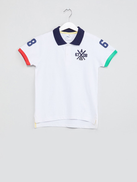 

max Boys White Solid Polo Collar T-shirt