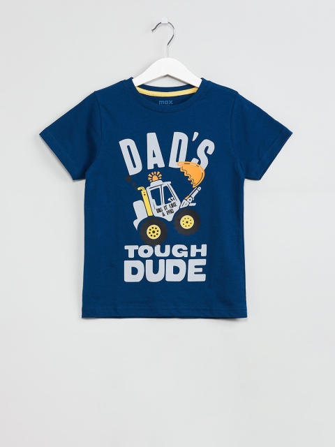 

max Boys Navy Blue & Grey Printed Round Neck T-shirt