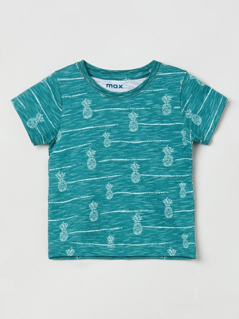

max Boys Green Printed Round Neck T-shirt