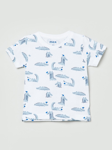 

max Boys White Printed Round Neck T-shirt