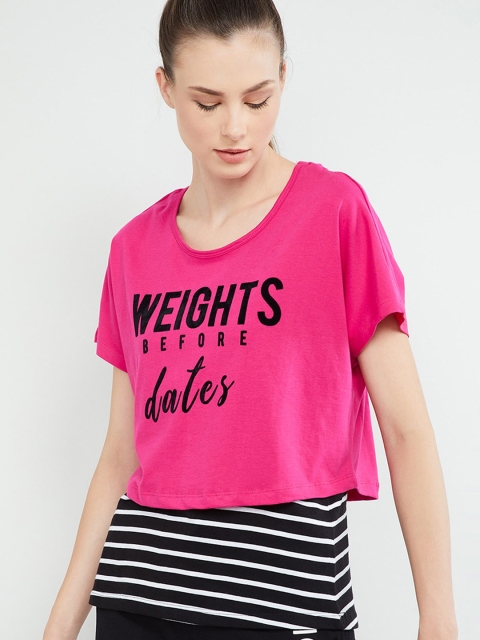 

max Women Fuchsia Pink & Black Printed Round Neck Layered T-shirt