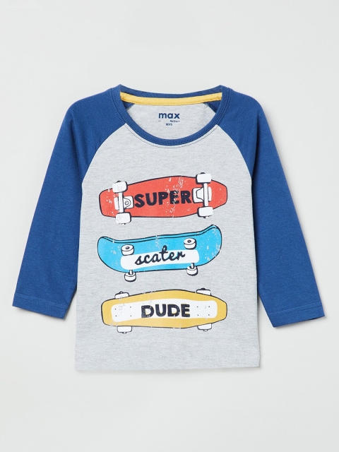 

max Boys Grey Melange Printed Round Neck T-shirt