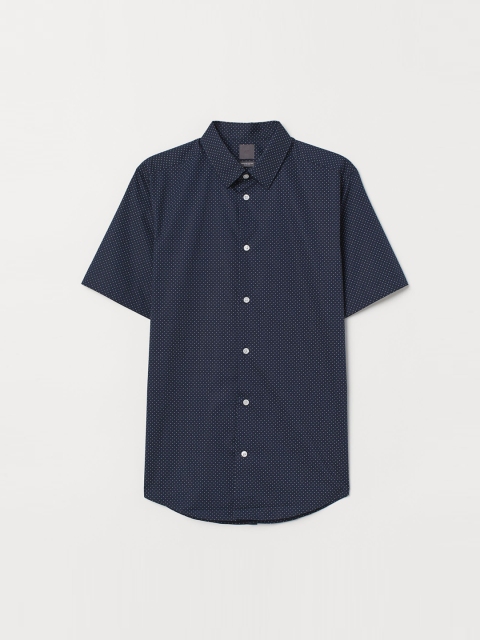 

H&M Men Blue Solid Short-Sleeved Shirt Slim Fit