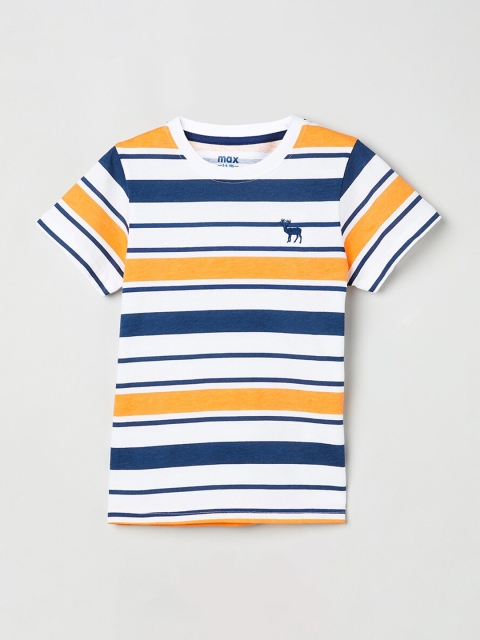

max Boys Yellow & Navy Blue Striped Round Neck T-shirt