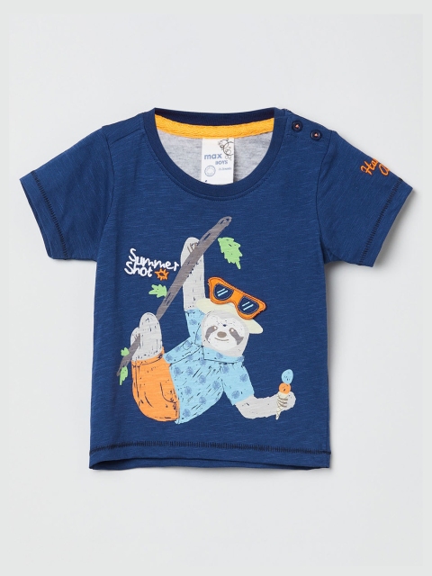 

max Boys Navy Blue Printed Round Neck T-shirt