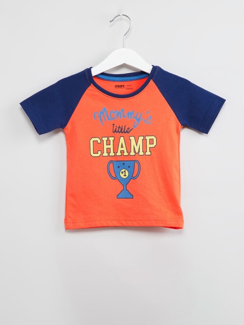 

max Boys Orange Printed Round Neck T-shirt