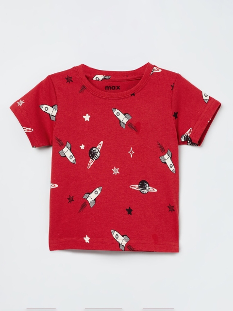 

max Boys Red Printed Round Neck T-shirt