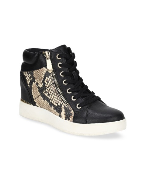 

ALDO Women Black & Brown Animal Printed Synthetic Mid-Top Sneakers