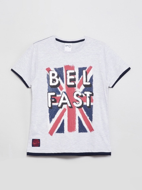 

max Boys Grey & Pink Printed Round Neck T-shirt