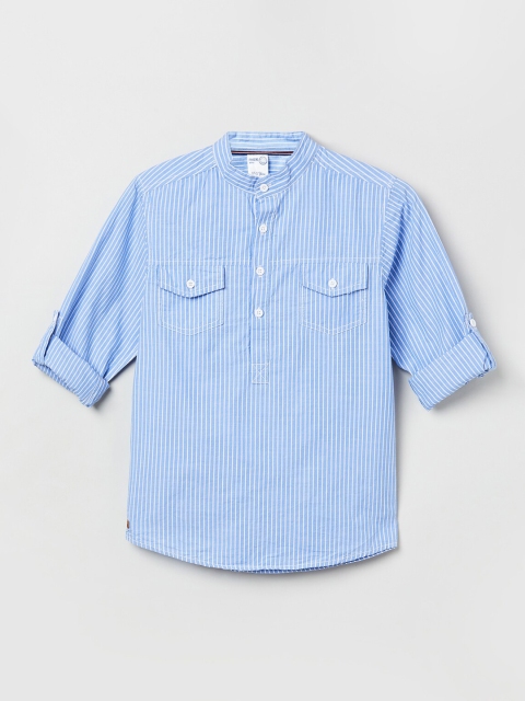 

max Boys Blue & White Regular Fit Striped Casual Shirt