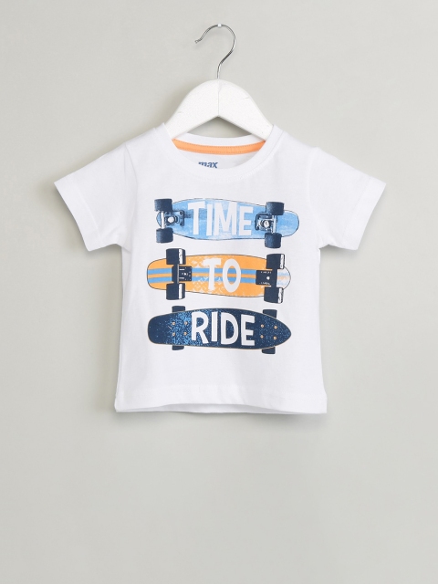 

max Boys White Printed Round Neck T-shirt