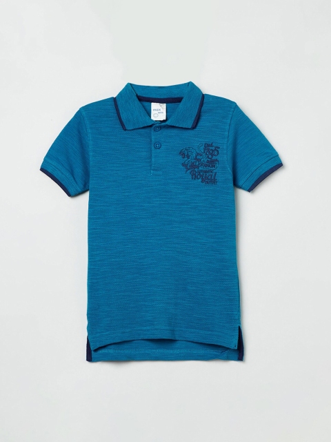 

max Boys Blue Self Design Polo Collar T-shirt