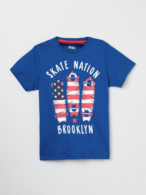 

max Boys Blue Printed Round Neck T-shirt