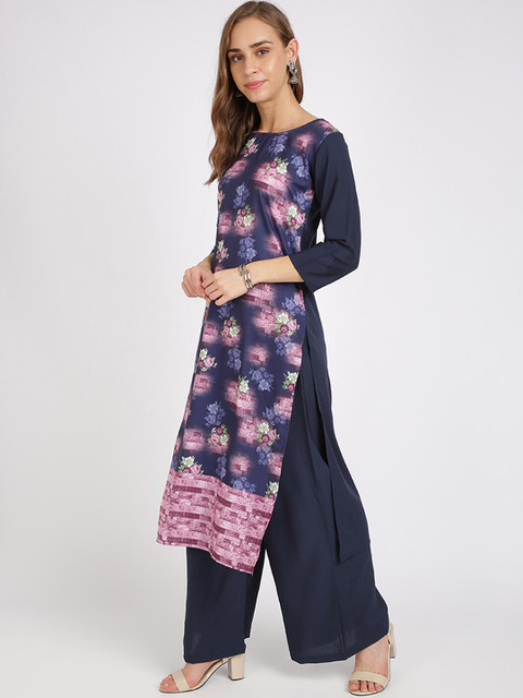 

Silk Bazar Women Navy Blue & Pink Printed Kurta with Palazzos