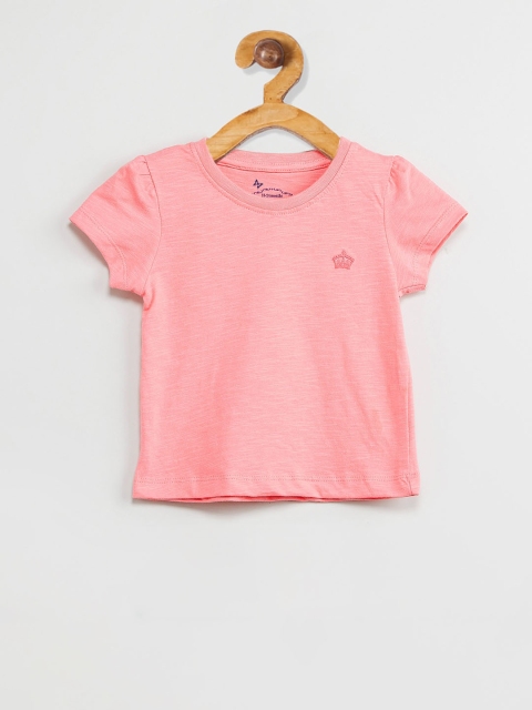 max Girls Pink Solid Round Neck T-shirt