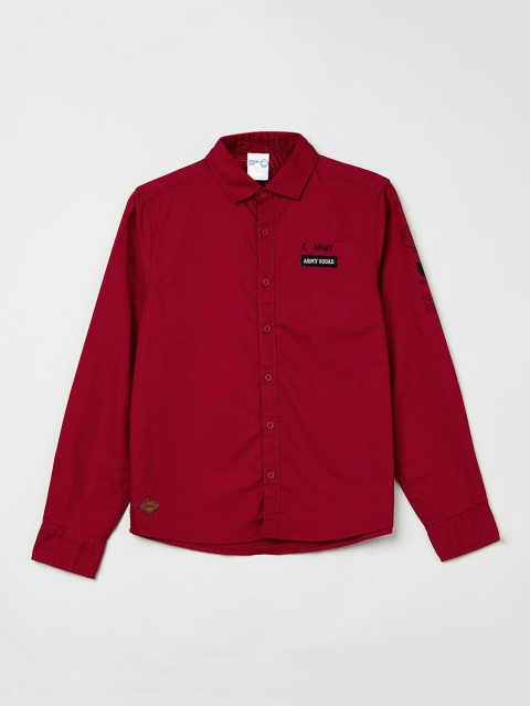 max Boys Red Regular Fit Solid Casual Shirt