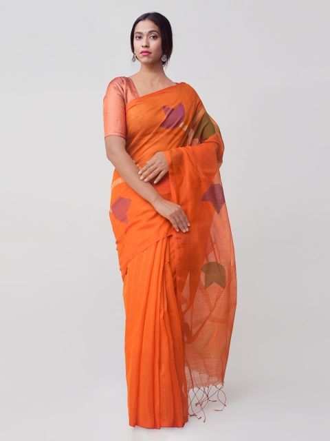 

Unnati Silks Orange & Blue Silk Cotton Woven Design Jamdani Saree
