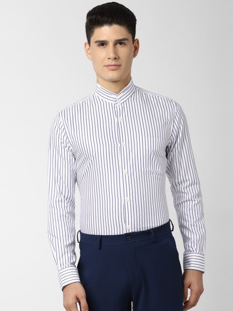 

Peter England Elite Men White & Navy Blue Slim Fit Striped Formal Shirt