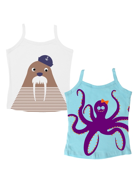 

You Got Plan B Girls Pack Of 2 Printed Innerwear Vests VG-Nautical: 6-8, White