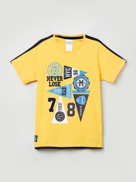 

max Boys Yellow Printed Round Neck T-shirt