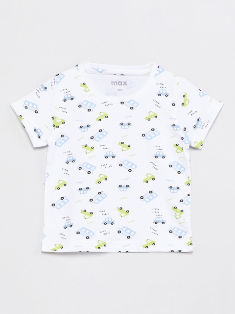 

max Boys White & Blue Printed Round Neck T-shirt