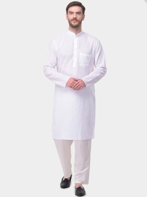 

SG LEMAN Men White Printed Kurta with Pyjamas