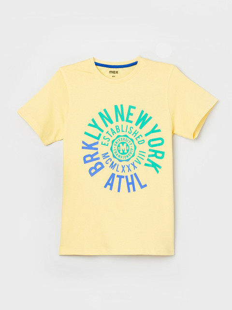 

max Boys Yellow Printed Round Neck T-shirt