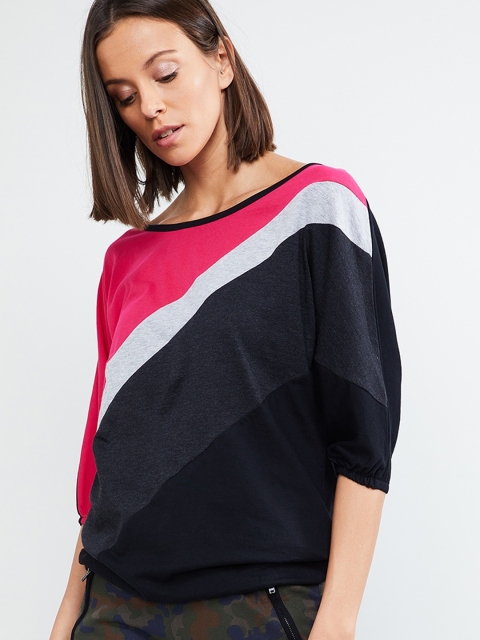 

max Women Pink & White Colourblocked Boat Neck T-shirt