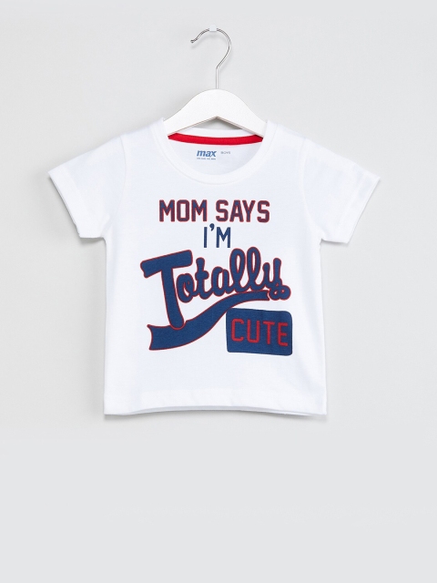 max Boys White Printed Round Neck T-shirt