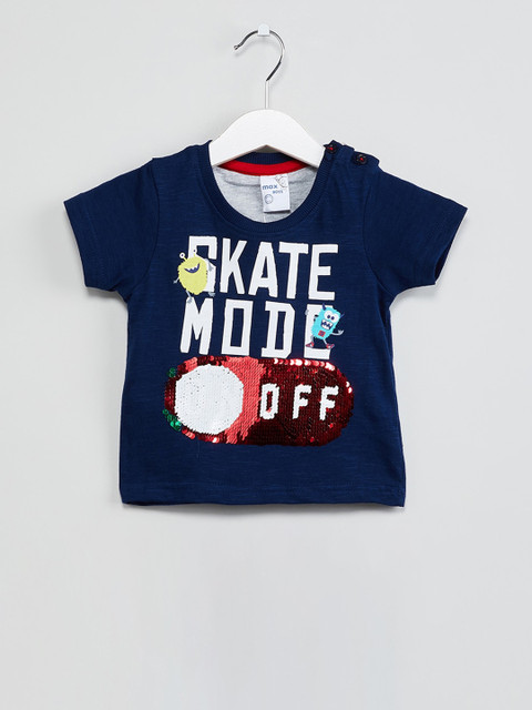 

max Boys Navy Blue Printed Round Neck T-shirt