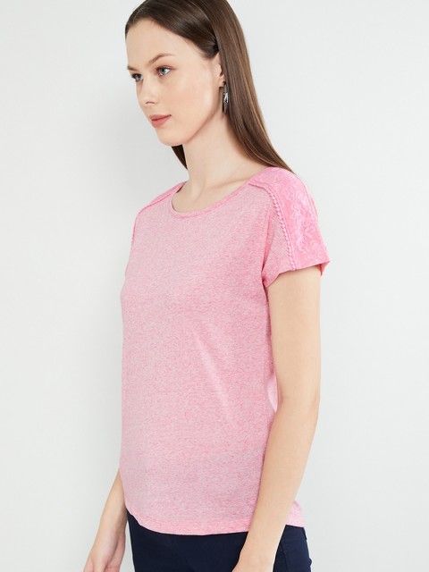 

max Women Pink Solid Round Neck T-shirt