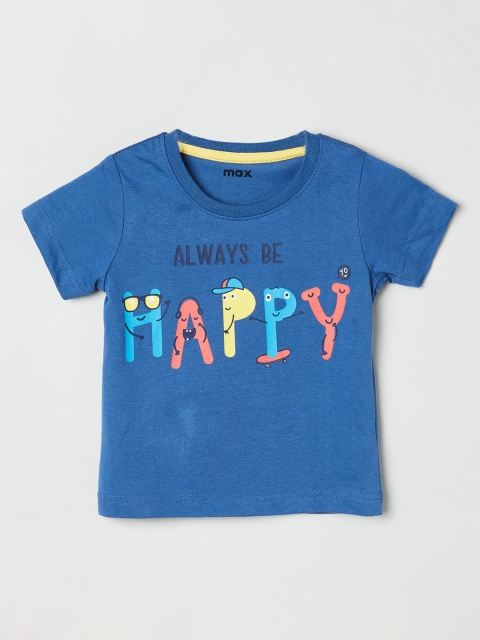 

max Boys Blue Printed Round Neck T-shirt