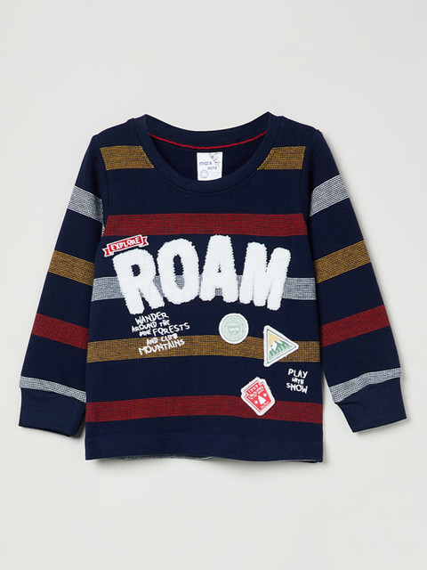 

max Boys Navy Blue & Maroon Colourblocked Round Neck T-shirt