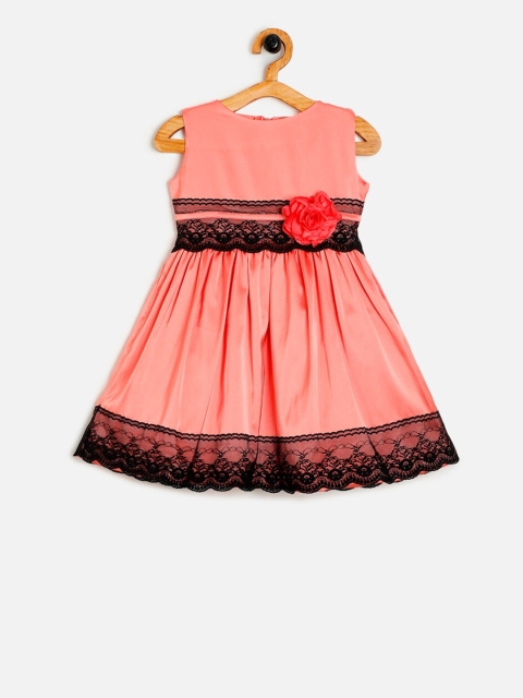 

Aomi Girls Peach-Coloured Solid Fit and Flare Dress