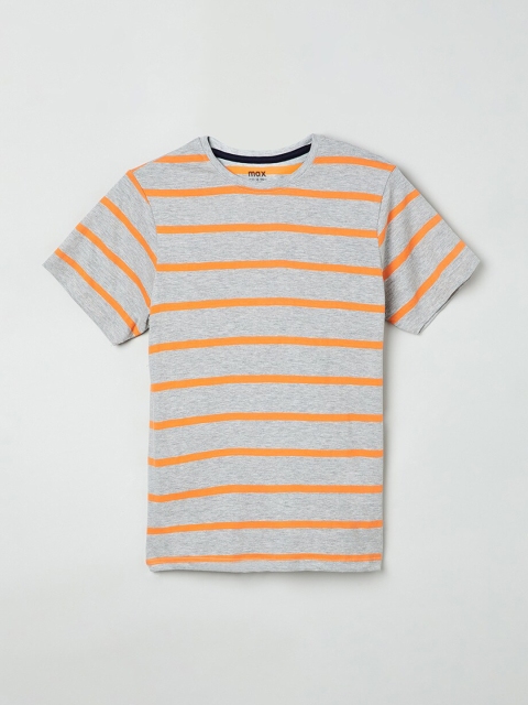 max Boys Grey Melange Striped Round Neck T-shirt