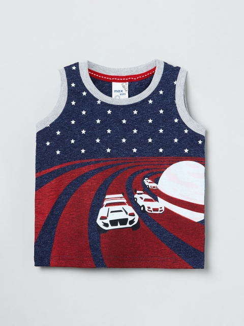 

max Boys Navy Blue Printed Round Neck T-shirt