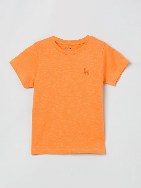 

max Boys Orange Solid Round Neck T-shirt