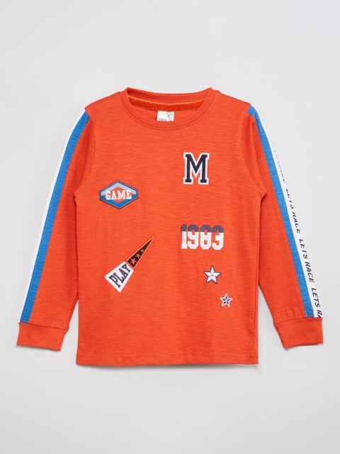 

max Boys Orange Printed Round Neck T-shirt