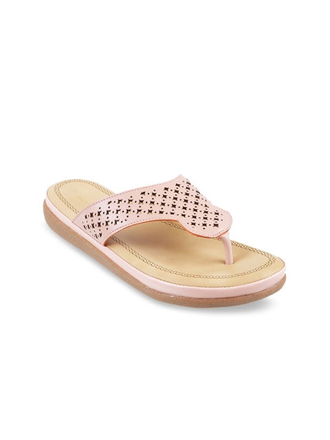 

WALKWAY Women Peach Laser Cut Open Toe Flats
