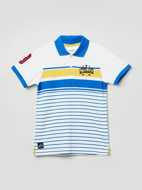 

max Boys White Striped Polo Collar T-shirt