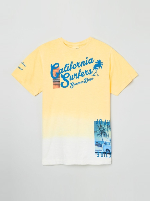 

max Boys Yellow Printed Round Neck T-shirt