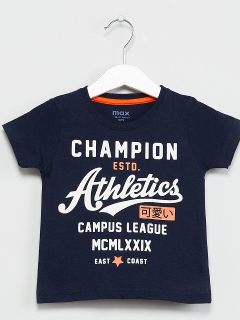 

max Boys Navy Blue Printed Round Neck T-shirt