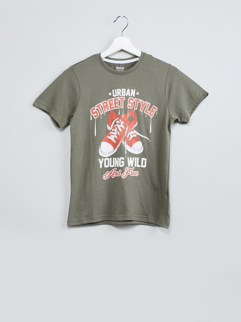 

max Boys Green Printed Round Neck T-shirt