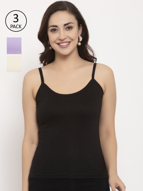 

GRACIT Women Pack Of 3 Solid Camisoles, Black